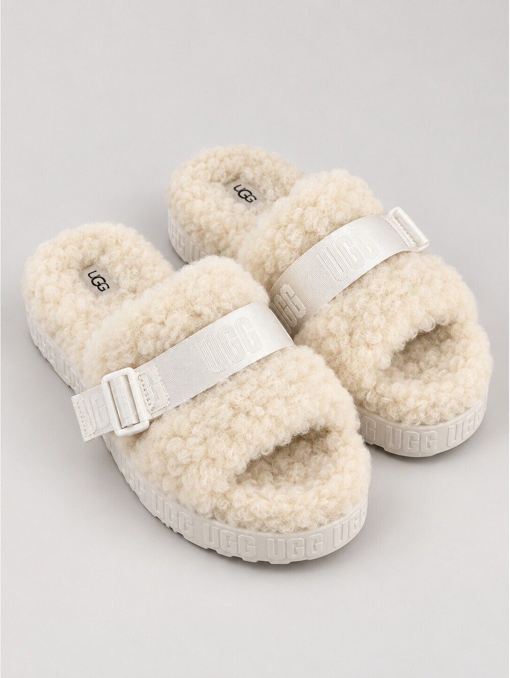 UGG Fluff Yeah Women’s Cream Shearling Platform Slides Approx Size 7-8